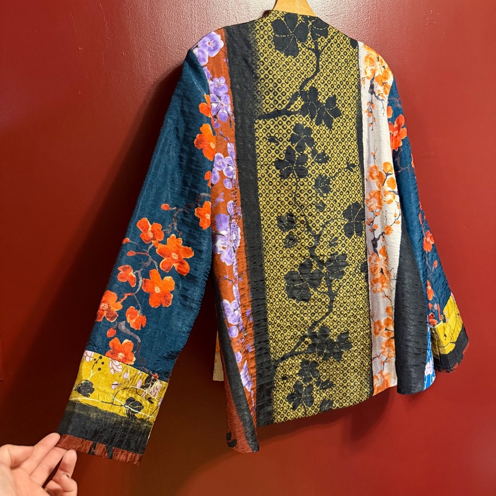 IC Collection Patchwork Floral Jacket XL Open Fro… - image 4